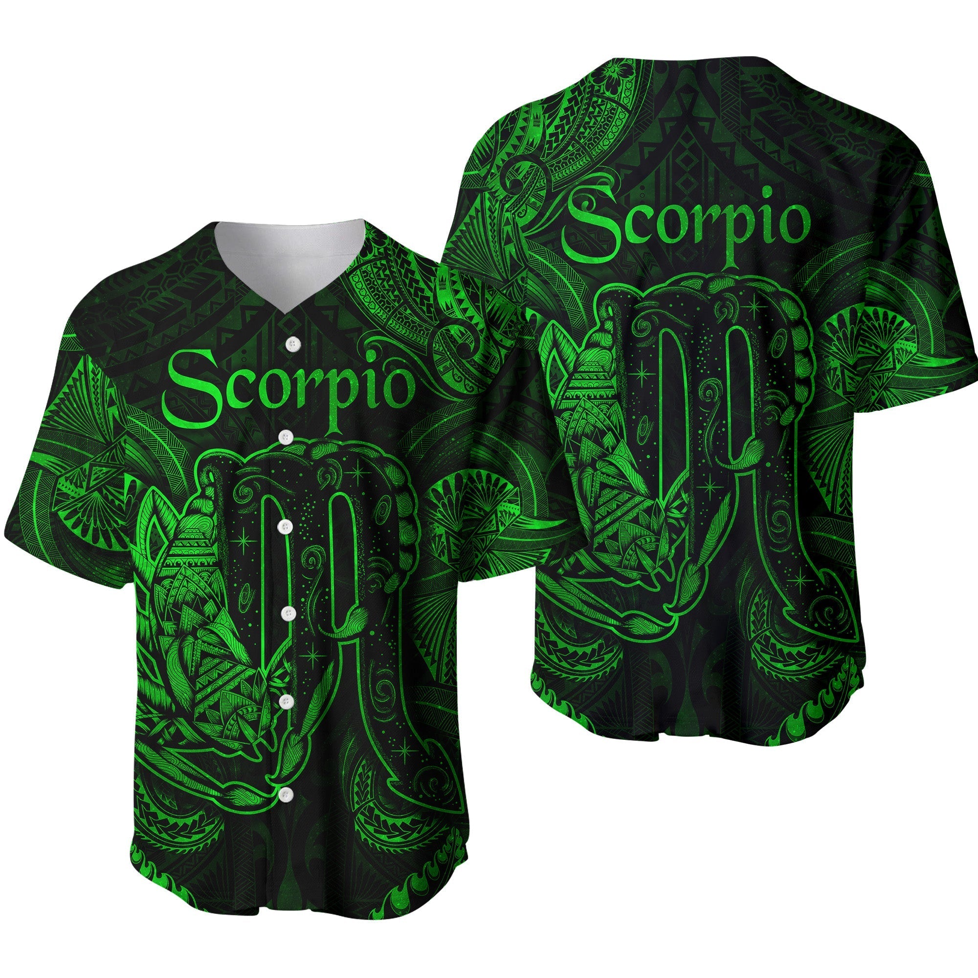 Scorpio Zodiac Polynesian Baseball Jersey Unique Style Green LT8 - Wonder Print Shop