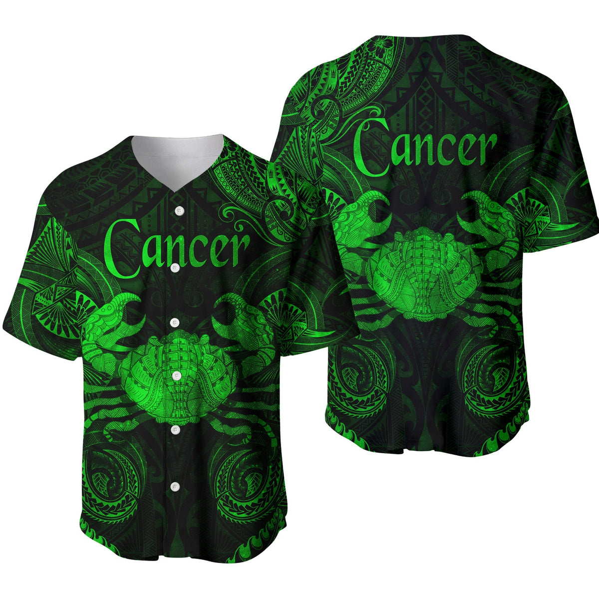 Cancer Zodiac Polynesian Baseball Jersey Unique Style - Green LT8 - Wonder Print Shop