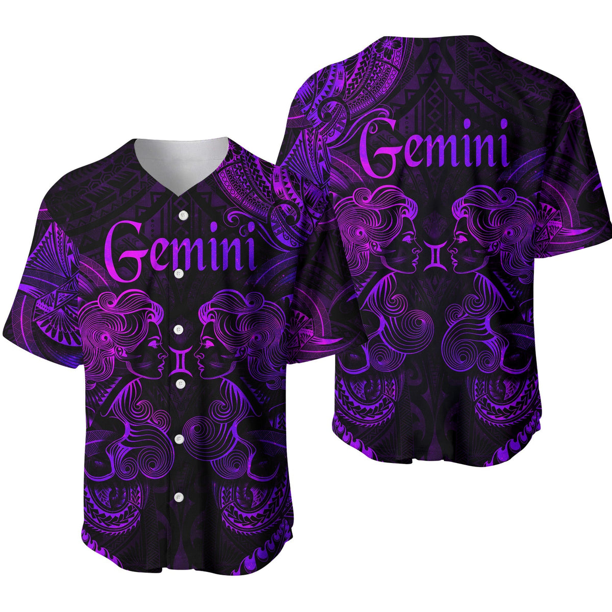 Gemini Zodiac Polynesian Baseball Jersey Unique Style - Purple LT8 - Wonder Print Shop