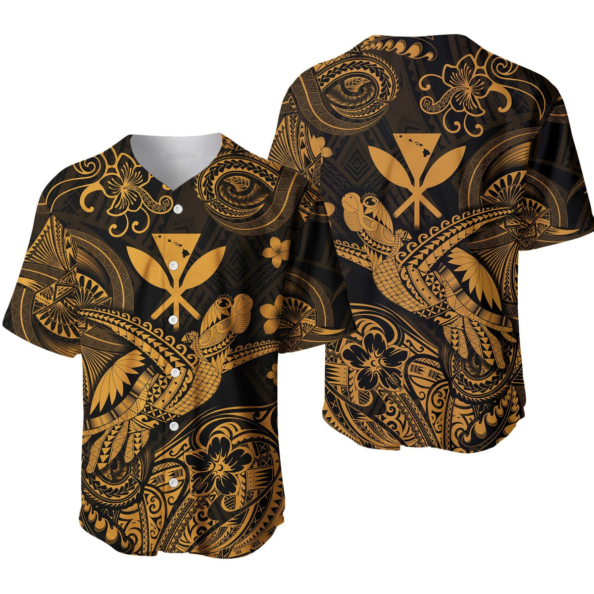 Hawaii Turtle Map Polynesian Baseball Jersey Kanaka Maoli Unique Style - Gold LT8 - Wonder Print Shop