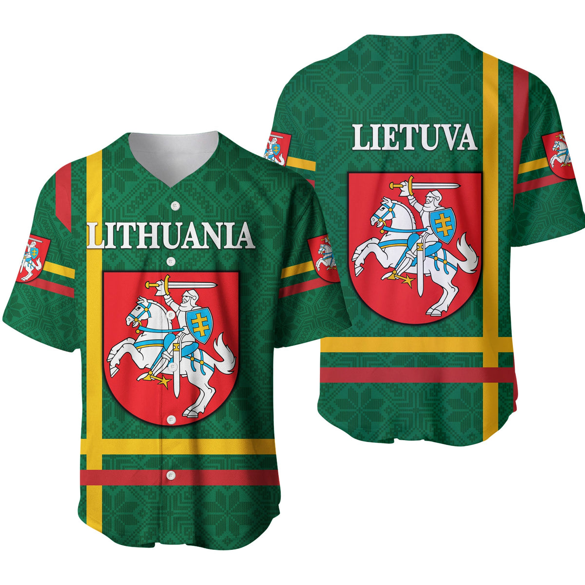 Lithuania Baseball Jersey Coat Of Arms Lietuva Flag Style - Green LT8 - Wonder Print Shop