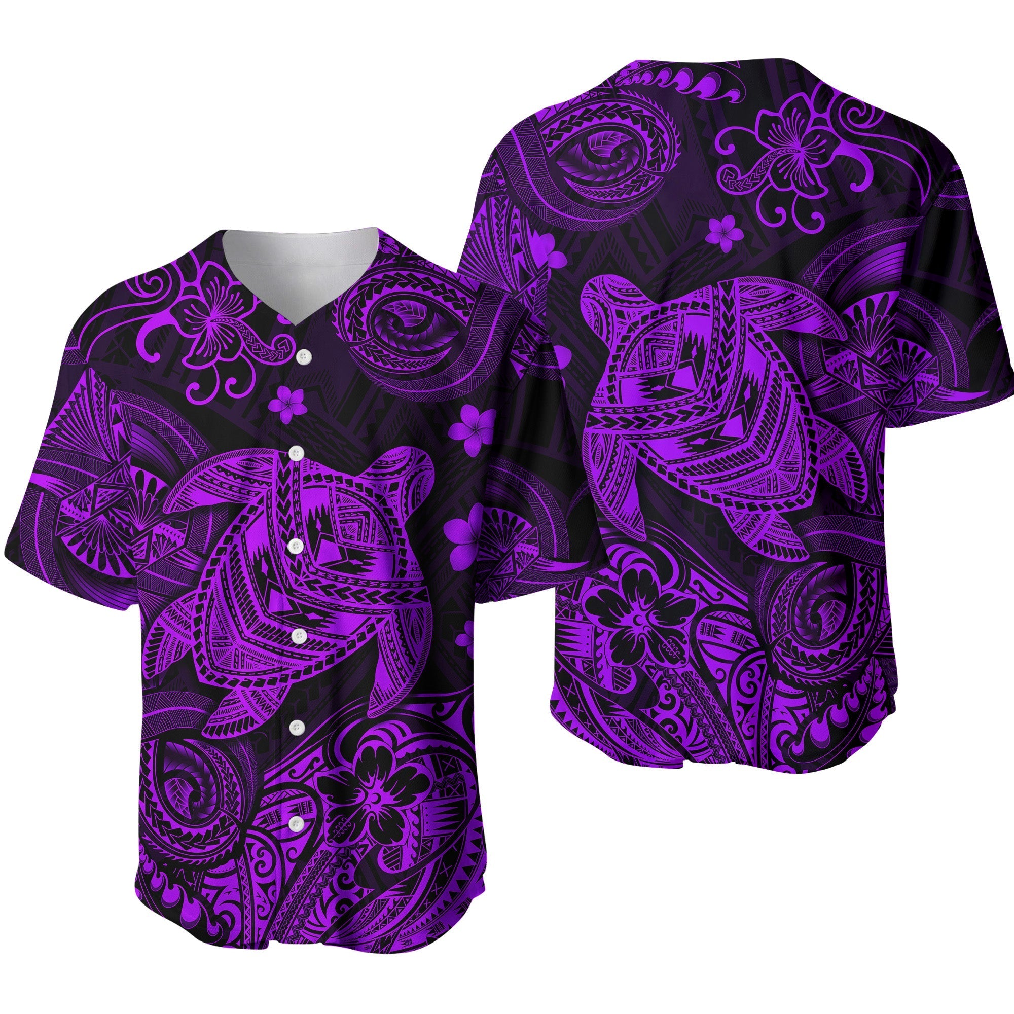 Hawaii Turtle Polynesian Baseball Jersey Plumeria Flower Unique Style - Purple LT8 - Wonder Print Shop