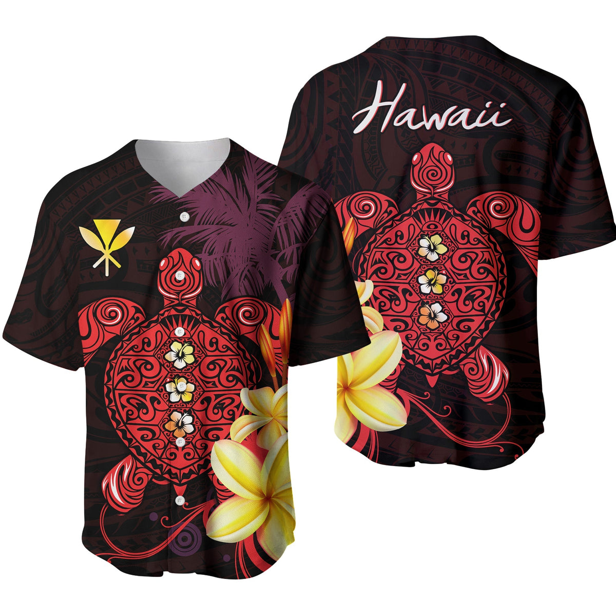 Hawaii Turtle Baseball Jersey Hawaiian Flowers Version Red Elegant LT13 - Wonder Print Shop