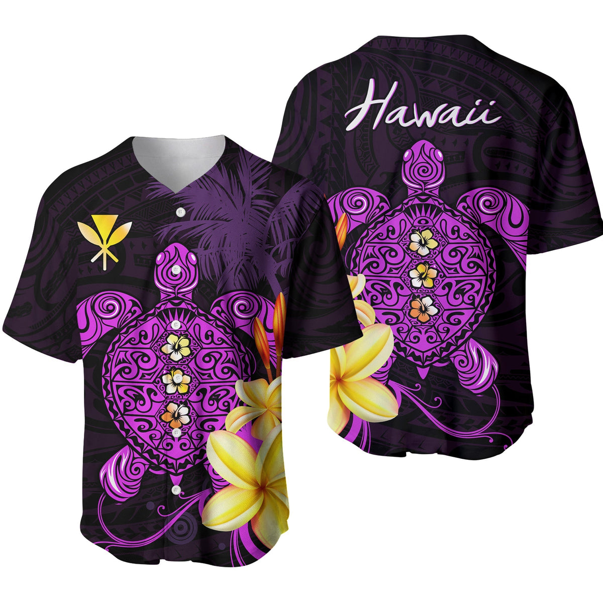 Hawaii Turtle Baseball Jersey Hawaiian Flowers Version Purple Elegant LT13 - Wonder Print Shop