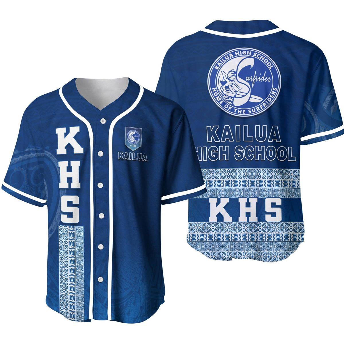 Blue KHS baseball jersey set—front KHS Hawaii number and back circular logo