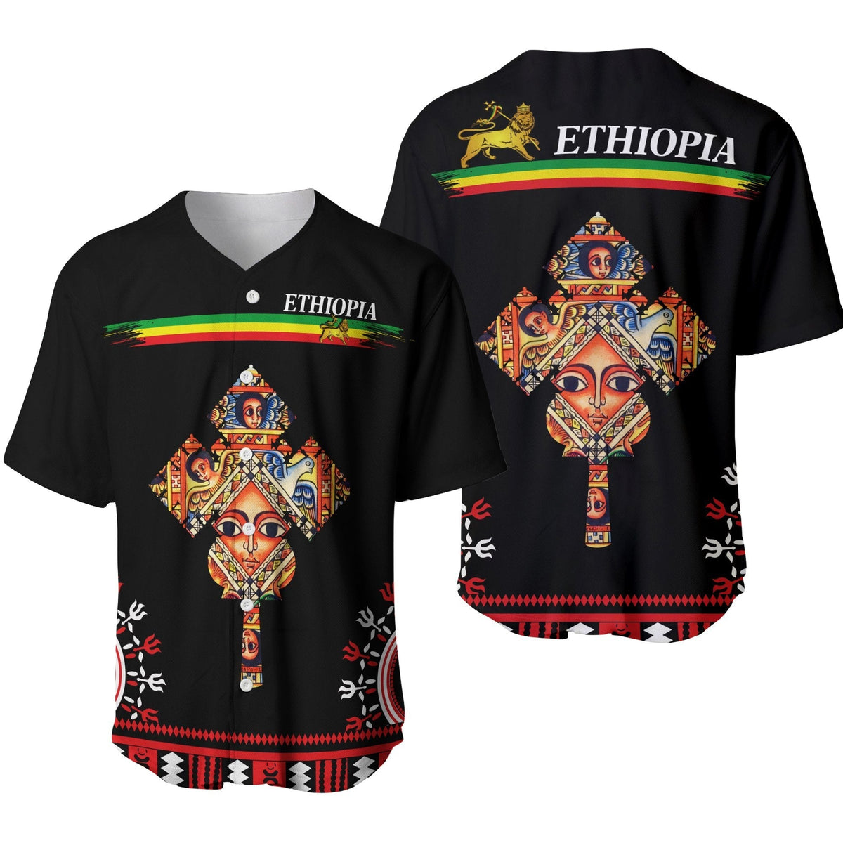 Ethiopia Baseball Jersey - Ethiopian Cross LT13 - Wonder Print Shop