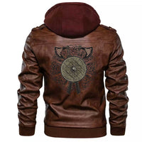 Viking Clothing Viking Battle Axes and Shield Zipper Leather Jacket RLT12 - Wonder Print Shop