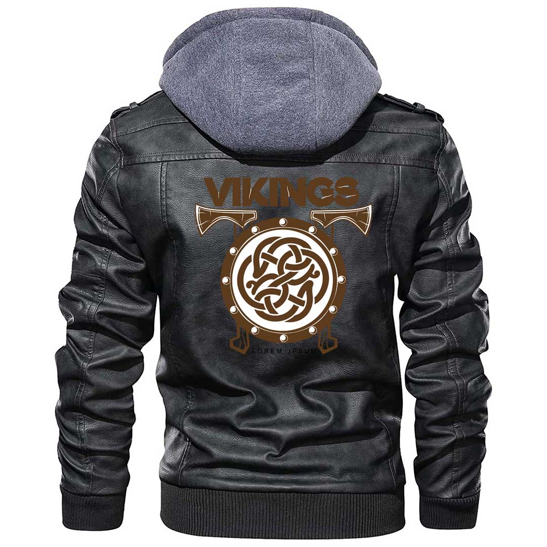 Viking Clothing Viking Battle Shield With Axes Zipper Leather Jacket RLT12 - Wonder Print Shop