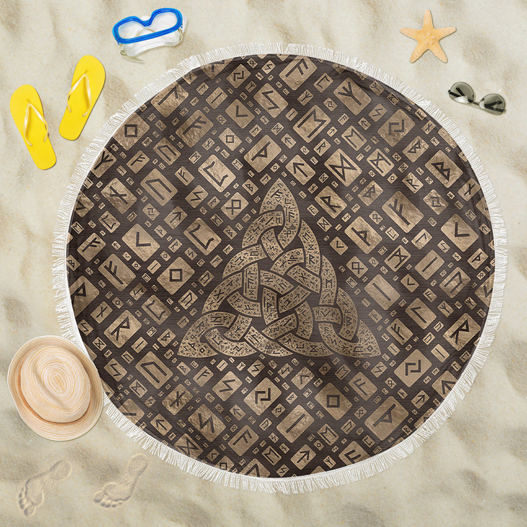 Viking Bathroom Set Triquetra and Runic Alphabet Wood and Gold Beach Blankets RLT12 - Wonder Print Shop