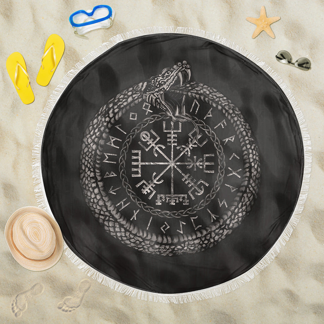 Viking Beach Blanket Viking Vegvisir with Ouroboros and Runes Beach Blanket RLT12 - Wonder Print Shop