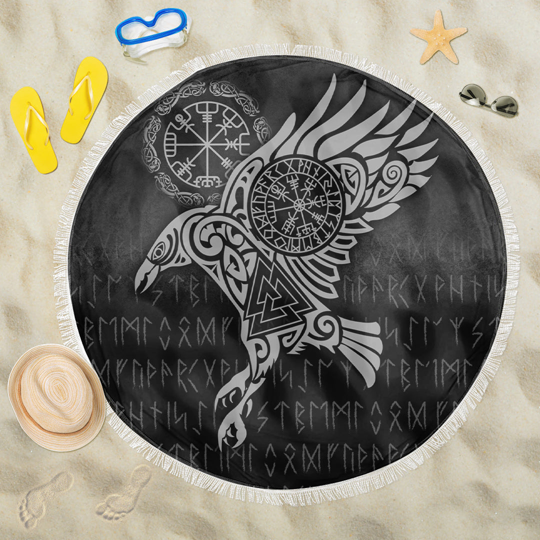 Viking Beach Blanket Raven Vegvisir Tattoo Special Version Beach Blanket RLT12 - Wonder Print Shop