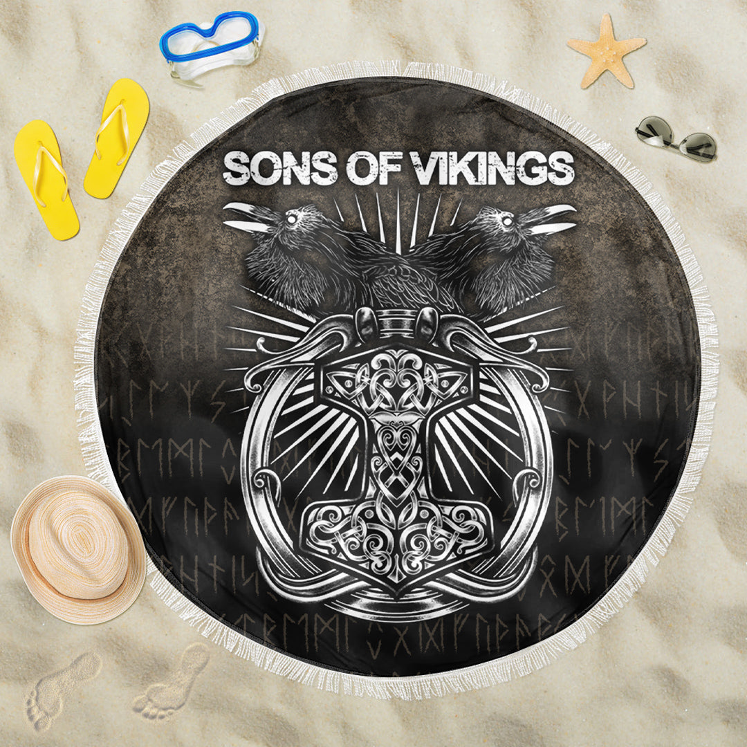 Viking Beach Blanket Vikings Ravens Mjolnir Beach Blanket RLT12 - Wonder Print Shop