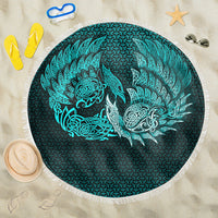 Viking Beach Blanket Ragnarok Huginn Muninn Cyan Version Beach Blanket RLT12 - Wonder Print Shop