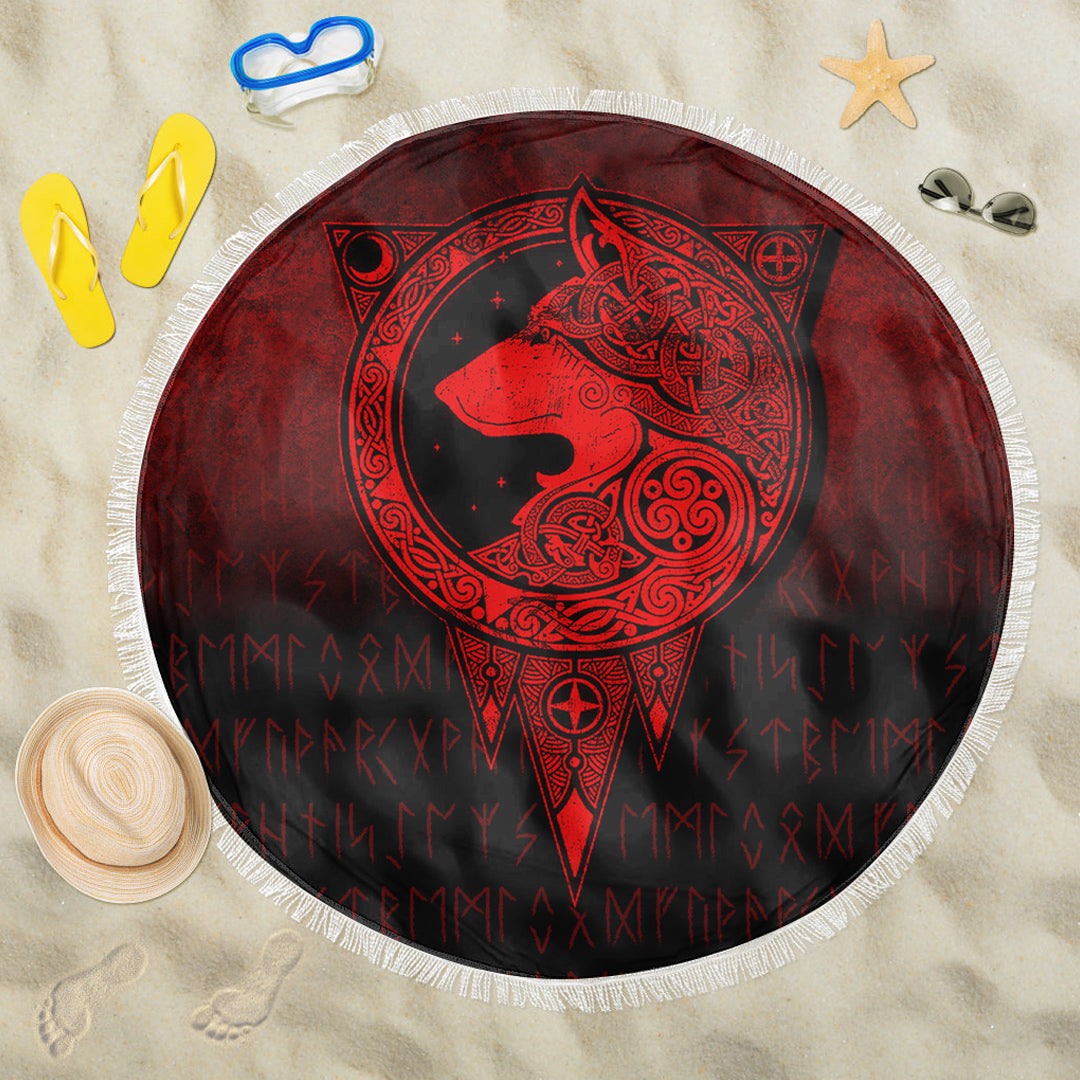 Viking Beach Blanket Viking Norse Wolf Red Version Beach Blanket RLT12 - Wonder Print Shop