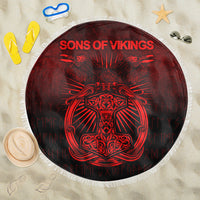 Viking Beach Blanket Vikings Ravens Mjolnir Red Version Beach Blanket RLT12 - Wonder Print Shop