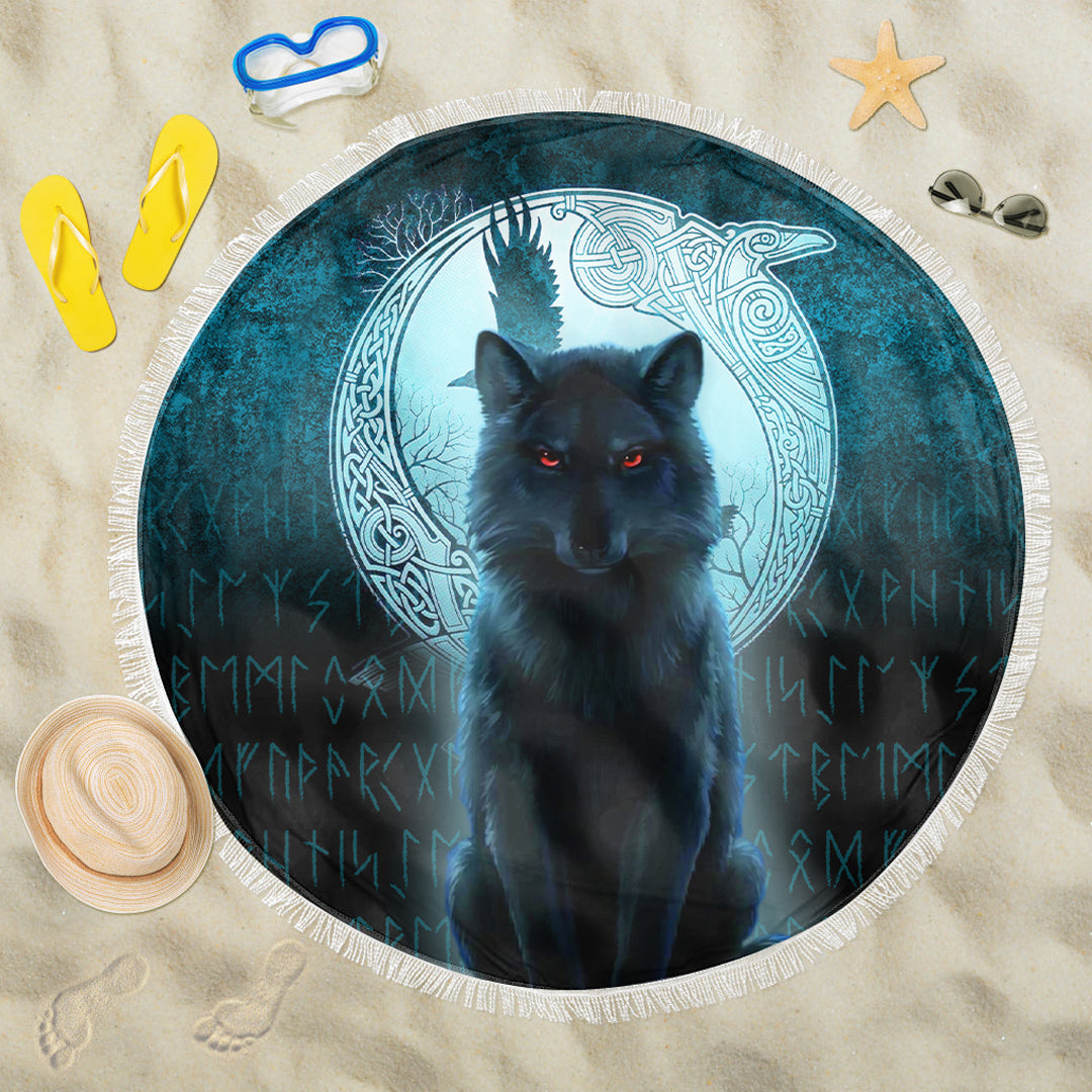 Viking Beach Blanket Fenrir Viking Wolf Cyan Version Beach Blanket RLT12 - Wonder Print Shop