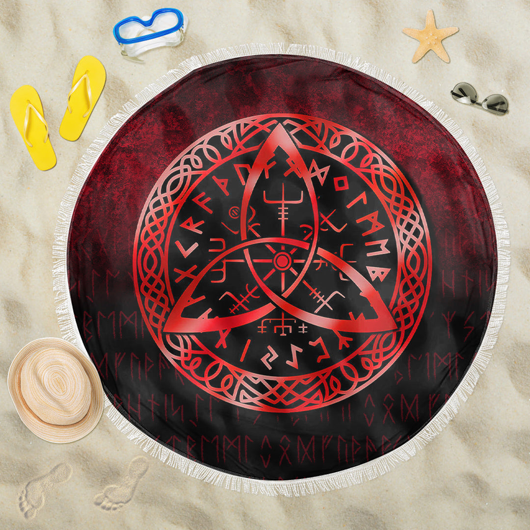 Viking Beach Blanket Vegvisir Nordic Viking Rune Red Version Beach Blanket RLT12 - Wonder Print Shop