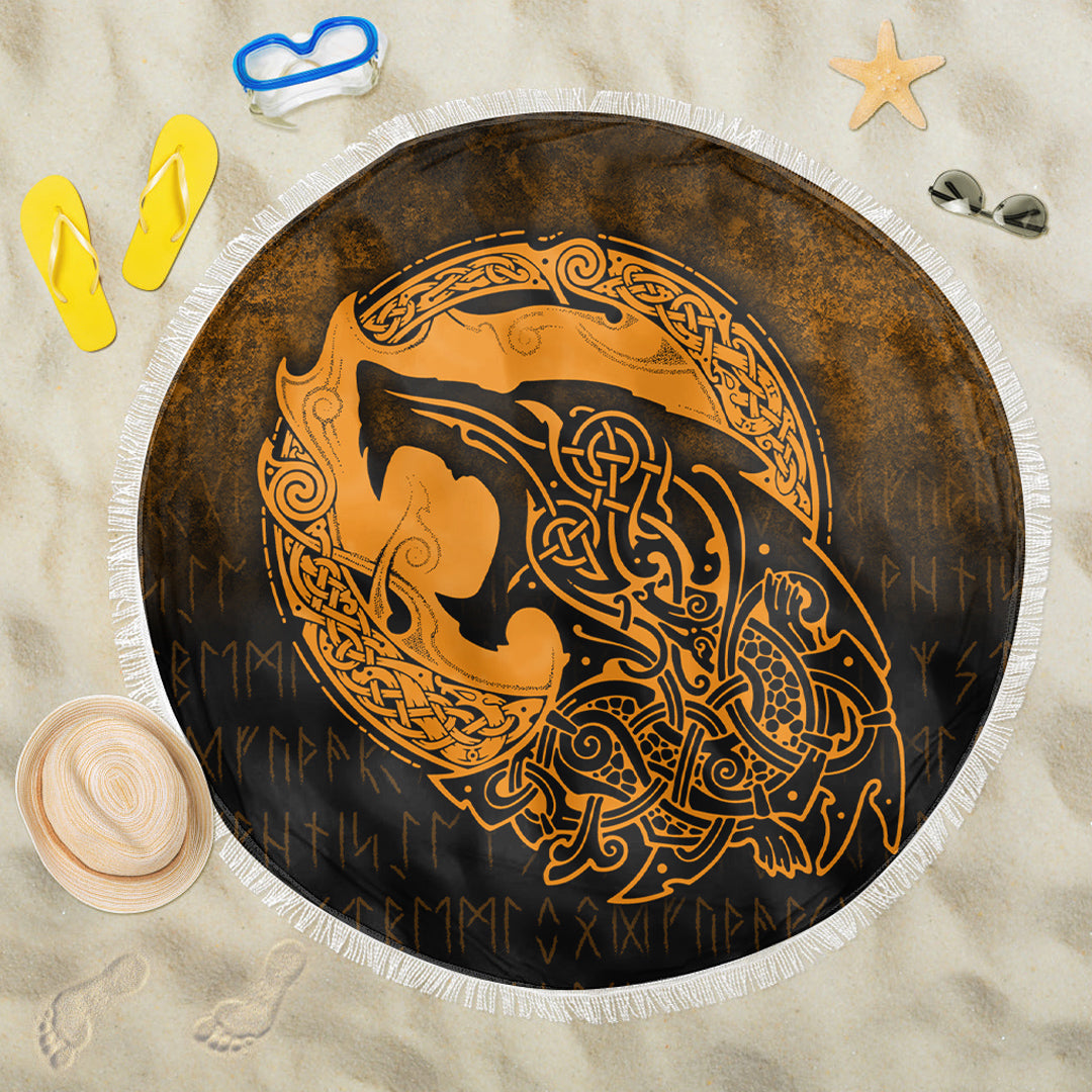 Viking Beach Blanket Fenrir Viking 3D Tattoo Gold Version Beach Blanket RLT12 - Wonder Print Shop
