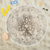 Viking Beach Blanket Tree Of Life with Triquetra and Futhark Pastel Gold Beach Blanket RLT12 - Wonder Print Shop