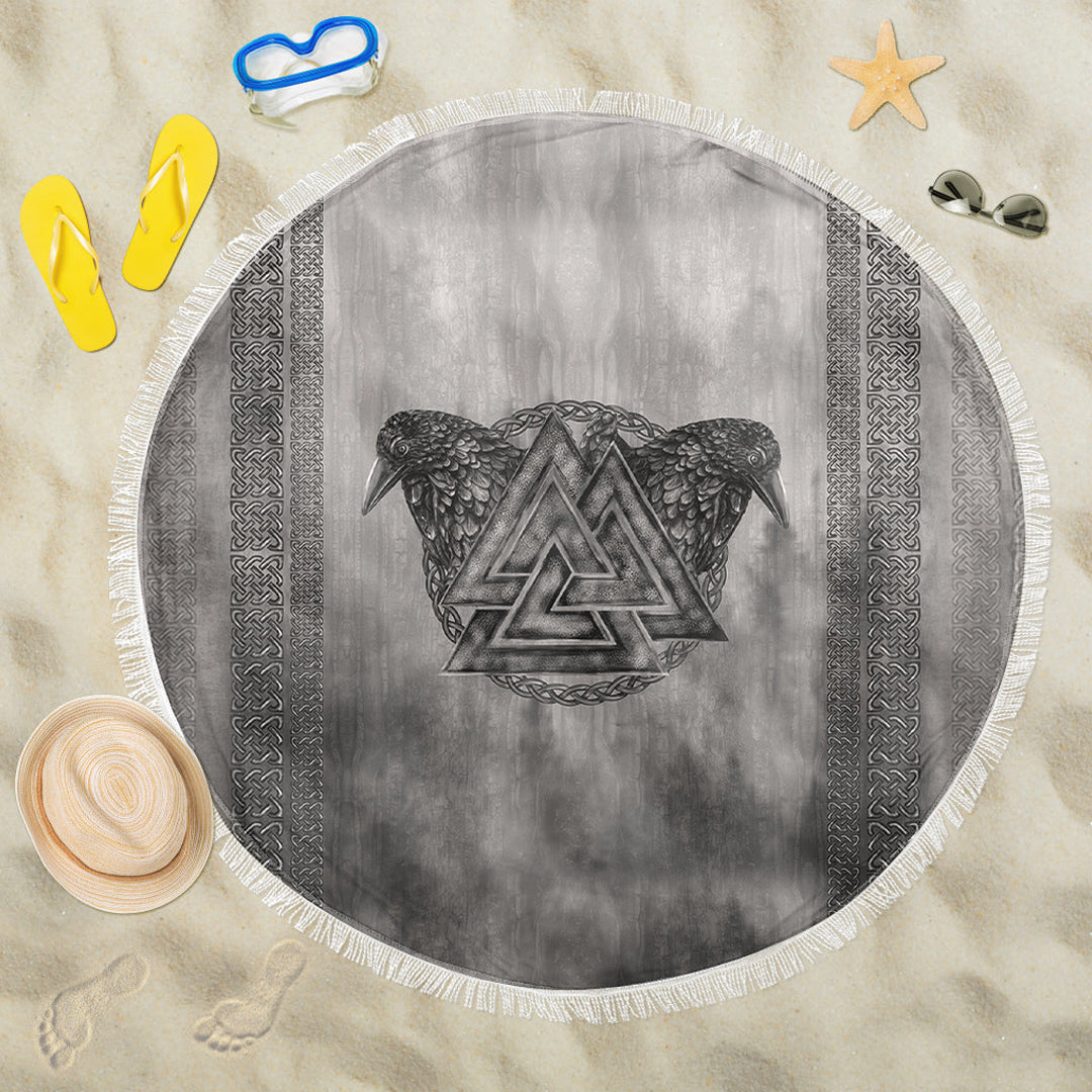 Viking Beach Blanket Viking Valknut and Raven Beach Blanket RLT12 - Wonder Print Shop