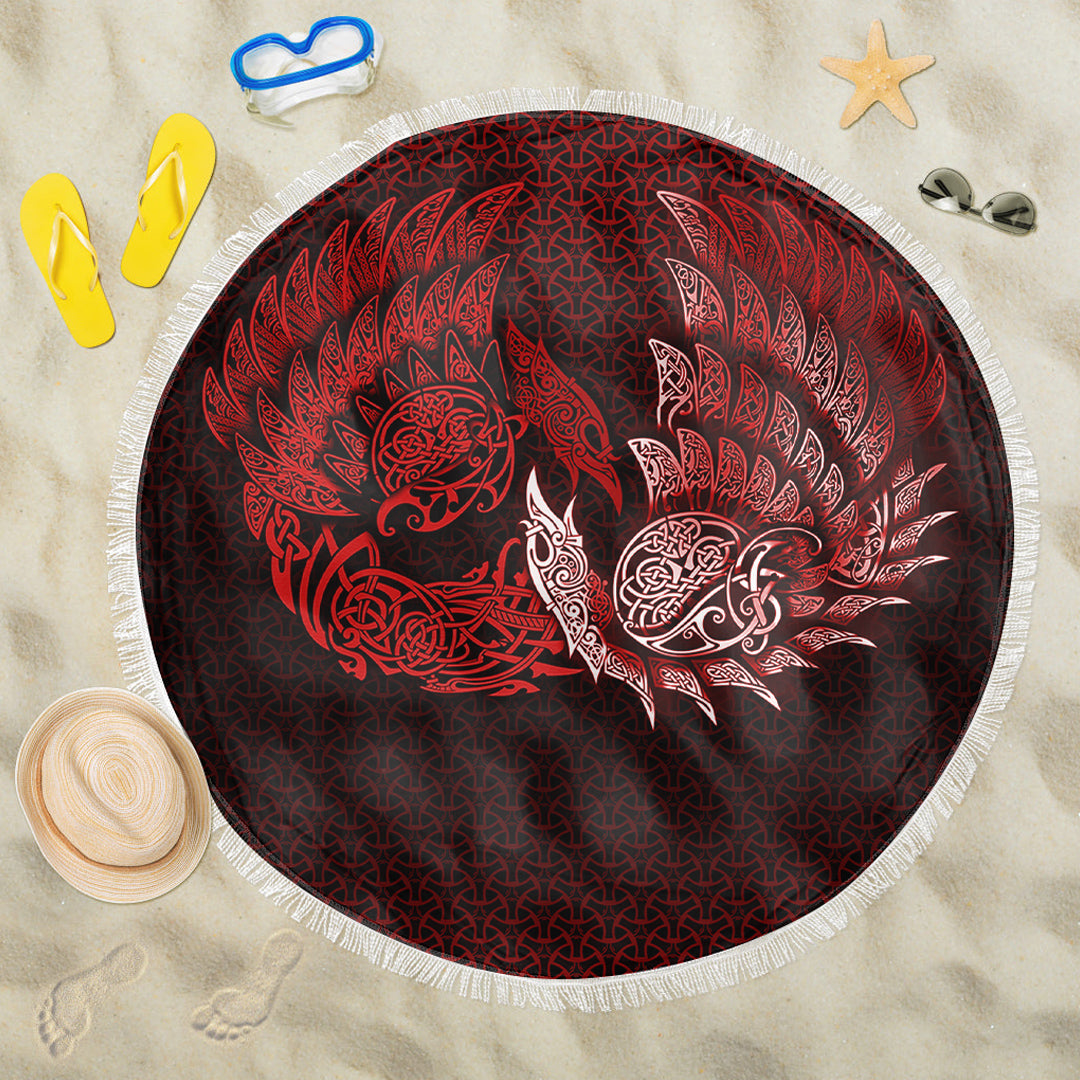 Viking Beach Blanket Ragnarok Huginn Muninn Red Version Beach Blanket RLT12 - Wonder Print Shop