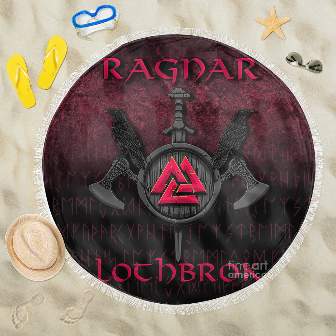 Viking Beach Blanket Ragnar Lothbrok Ragnar Lodbrok Viking Warrior Red Version Beach Blanket RLT12 - Wonder Print Shop