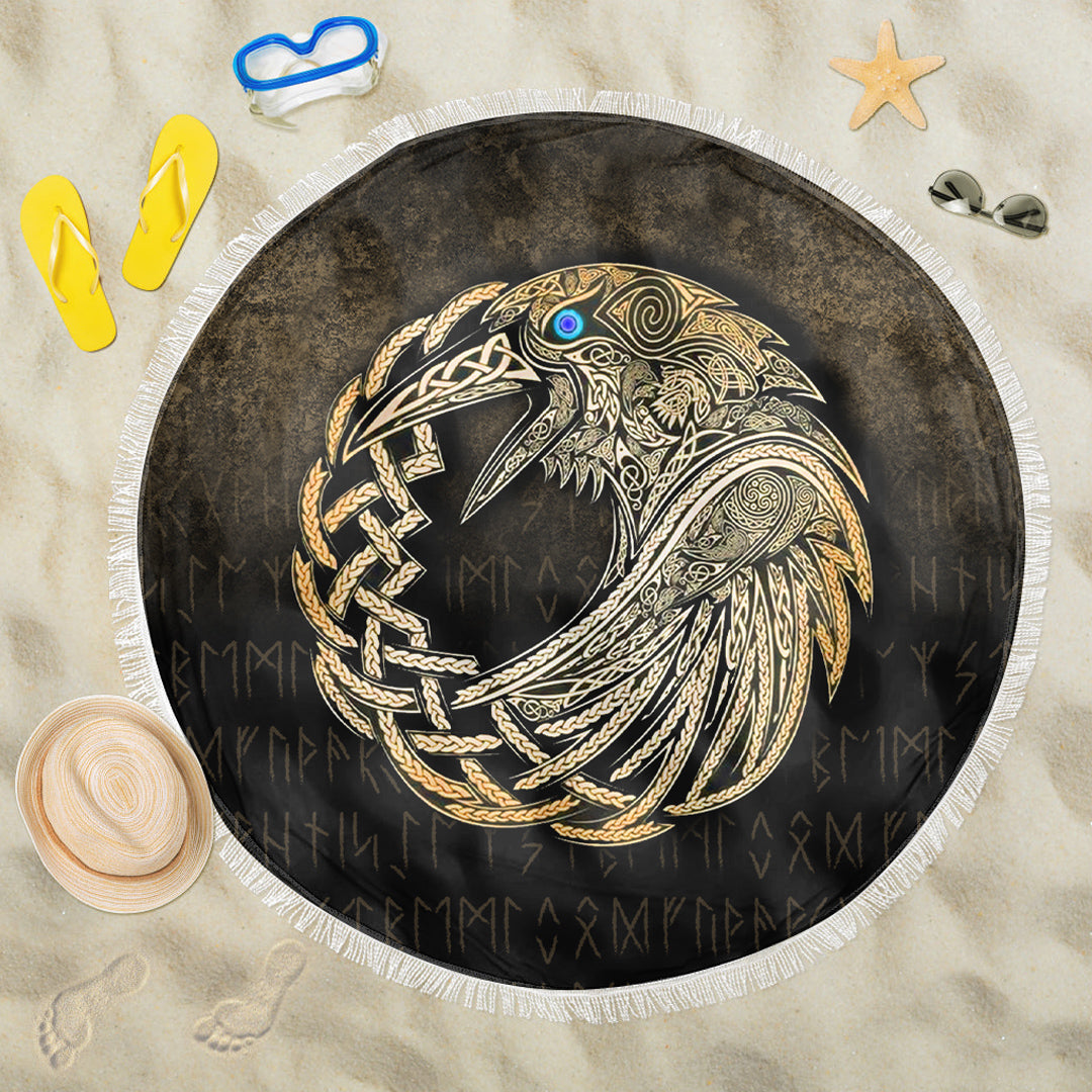 Viking Beach Blanket Vikings Raven Gold Version Beach Blanket RLT12 - Wonder Print Shop