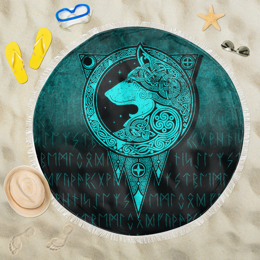 Viking Beach Blanket Viking Norse Wolf Cyan Version Beach Blanket RLT12 - Wonder Print Shop