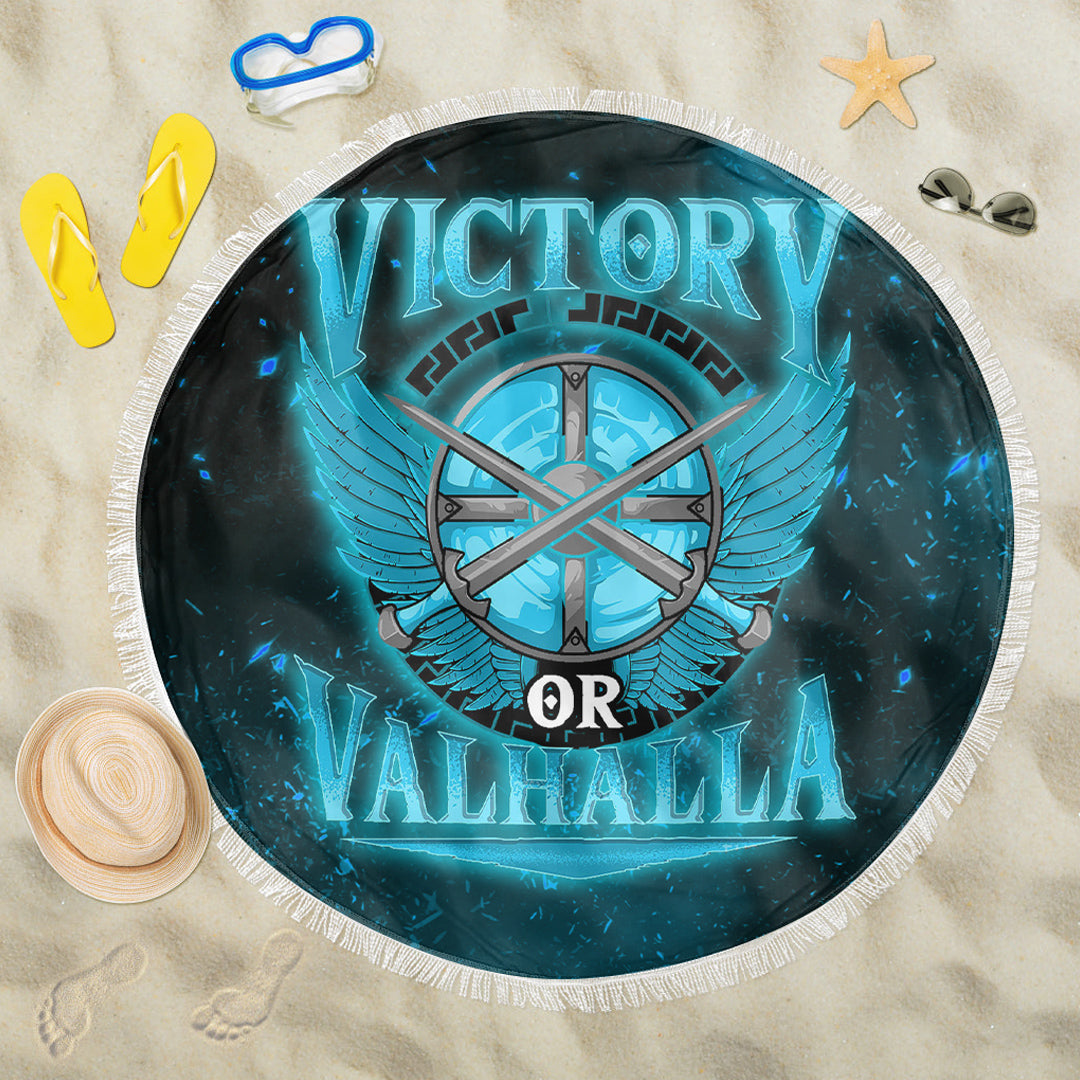 Viking Beach Blanket Victory Or Valhalla Cyan Style Beach Blanket RLT12 - Wonder Print Shop