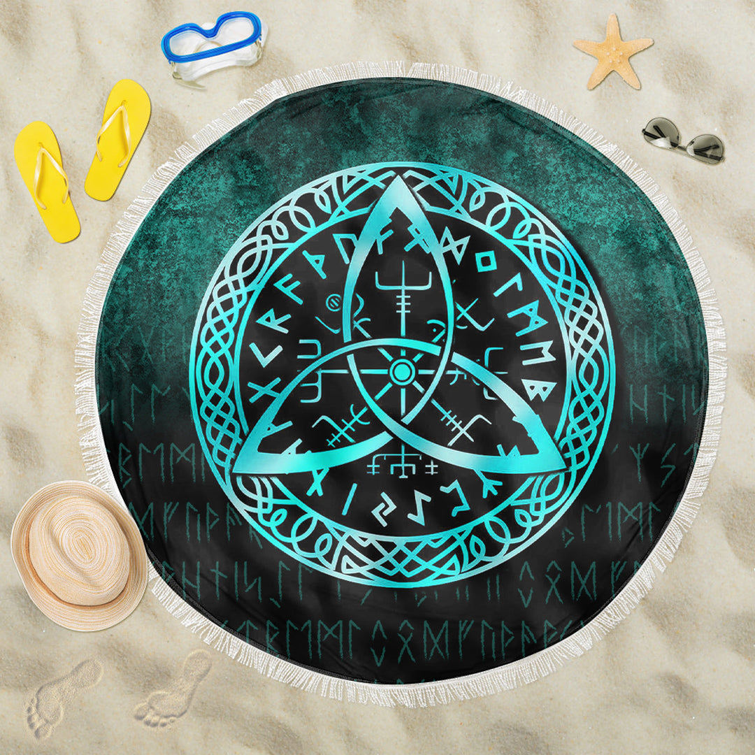 Viking Beach Blanket Vegvisir Nordic Viking Rune Cyan Version Beach Blanket RLT12 - Wonder Print Shop