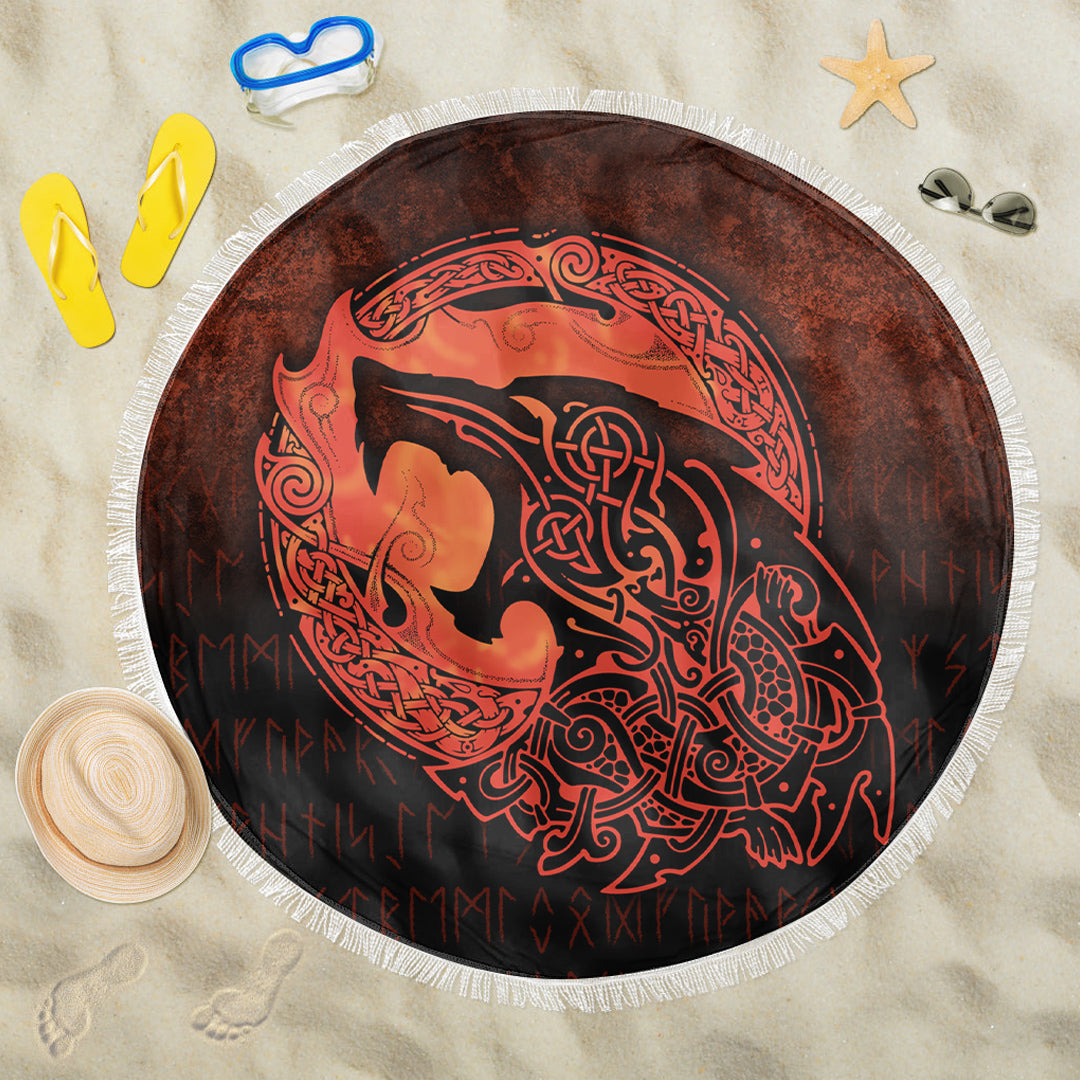 Viking Beach Blanket Fenrir Viking 3D Tattoo Orange Version Beach Blanket RLT12 - Wonder Print Shop