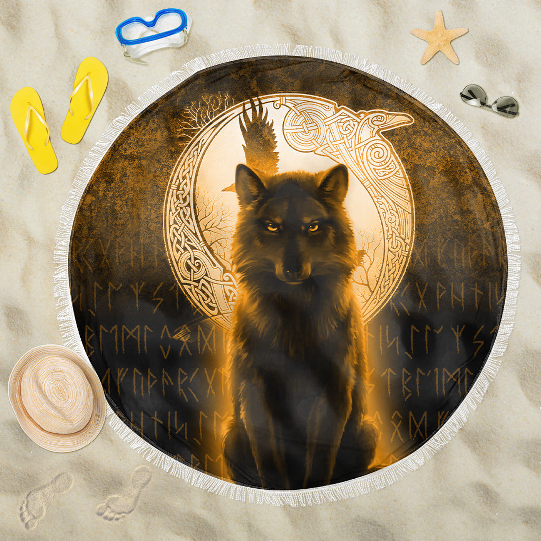 Viking Beach Blanket Fenrir Viking Wolf Gold Version Beach Blanket RLT12 - Wonder Print Shop