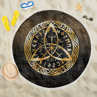 Viking Beach Blanket Vegvisir Nordic Viking Rune Gold Version Beach Blanket RLT12 - Wonder Print Shop