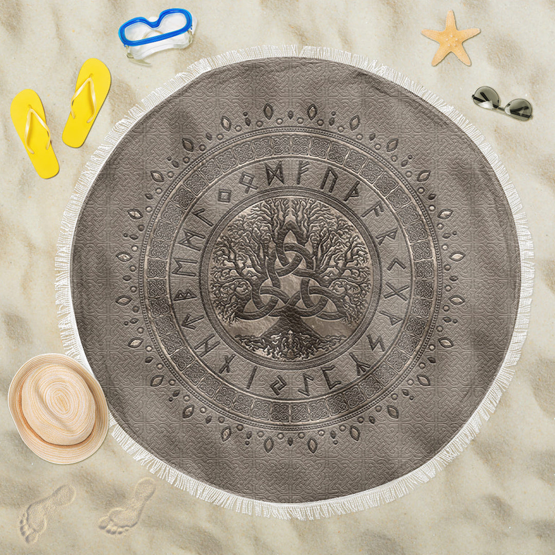 Viking Beach Blanket Tree Of Life with Triquetra Beige Beach Blanket RLT12 - Wonder Print Shop