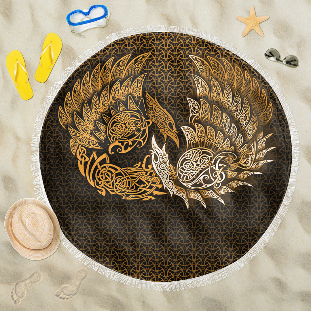 Viking Beach Blanket Ragnarok Huginn Muninn Gold Version Beach Blanket RLT12 - Wonder Print Shop