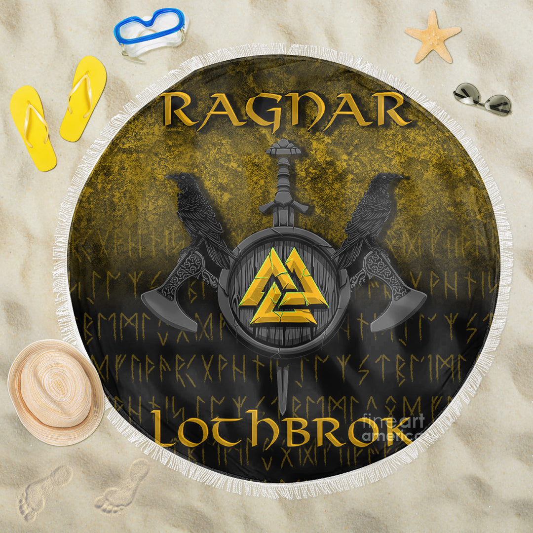 Viking Beach Blanket Ragnar Lothbrok Ragnar Lodbrok Viking Warrior Gold Version Beach Blanket RLT12 - Wonder Print Shop