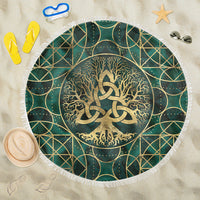 Viking Beach Blanket Tree Of Life with Triquetra Malachite and Gold Beach Blanket RLT12 - Wonder Print Shop