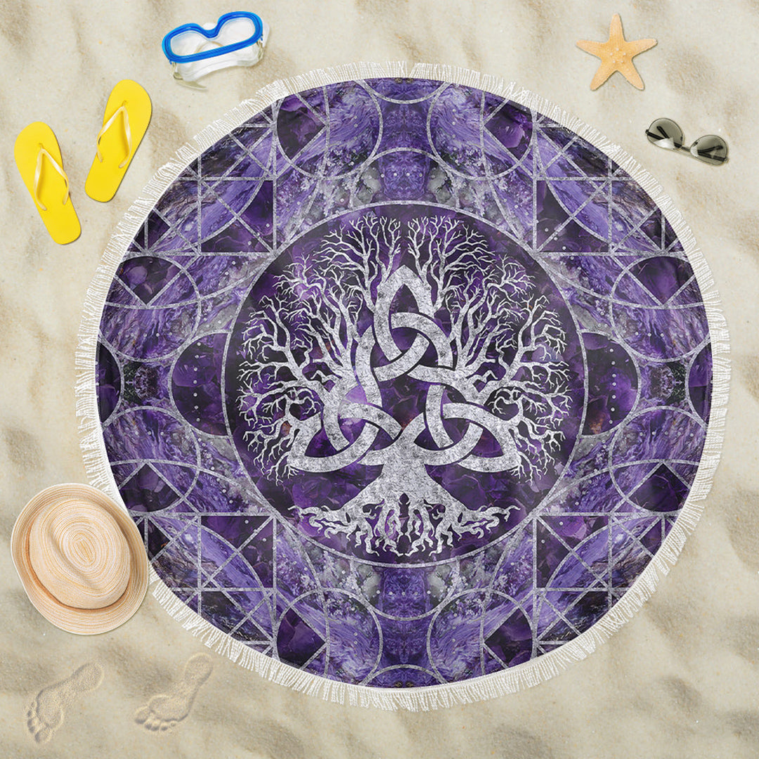 Viking Bathroom Set Tree Of Life with Triquetra Amethyst and Silver Bathroom Set RLT12 - Wonder Print Shop