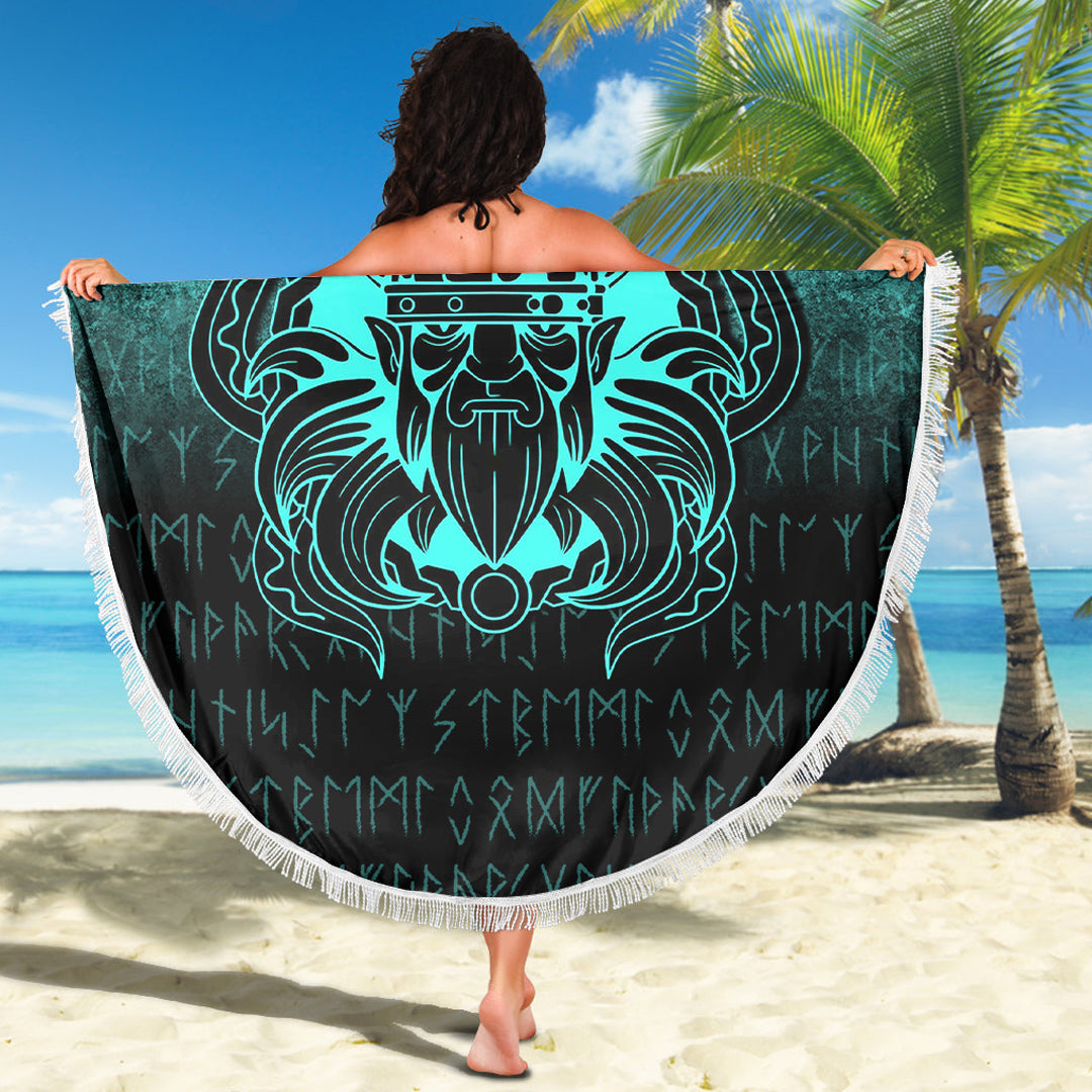 Viking Beach Blanket Nordic Warrior Valhalla Norse Cyan Version Beach Blanket RLT12 - Wonder Print Shop