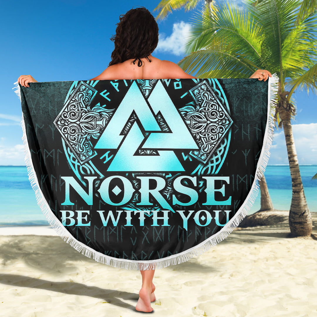 Viking Beach Blanket May The Norse Be With You Viking Cyan Version Beach Blanket RLT12 - Wonder Print Shop