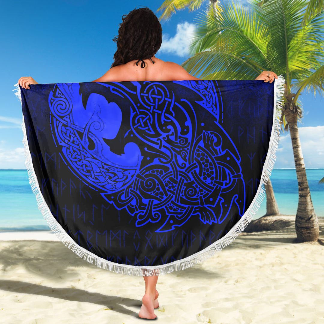 Viking Beach Blanket Fenrir Viking 3D Tattoo Blue Version Beach Blanket RLT12 - Wonder Print Shop