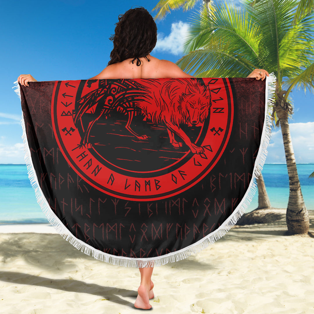 Wonder Print Shop Beach Blanket - Wolf Of Odin - Red Version Beach Blanket RLT12 - Wonder Print Shop