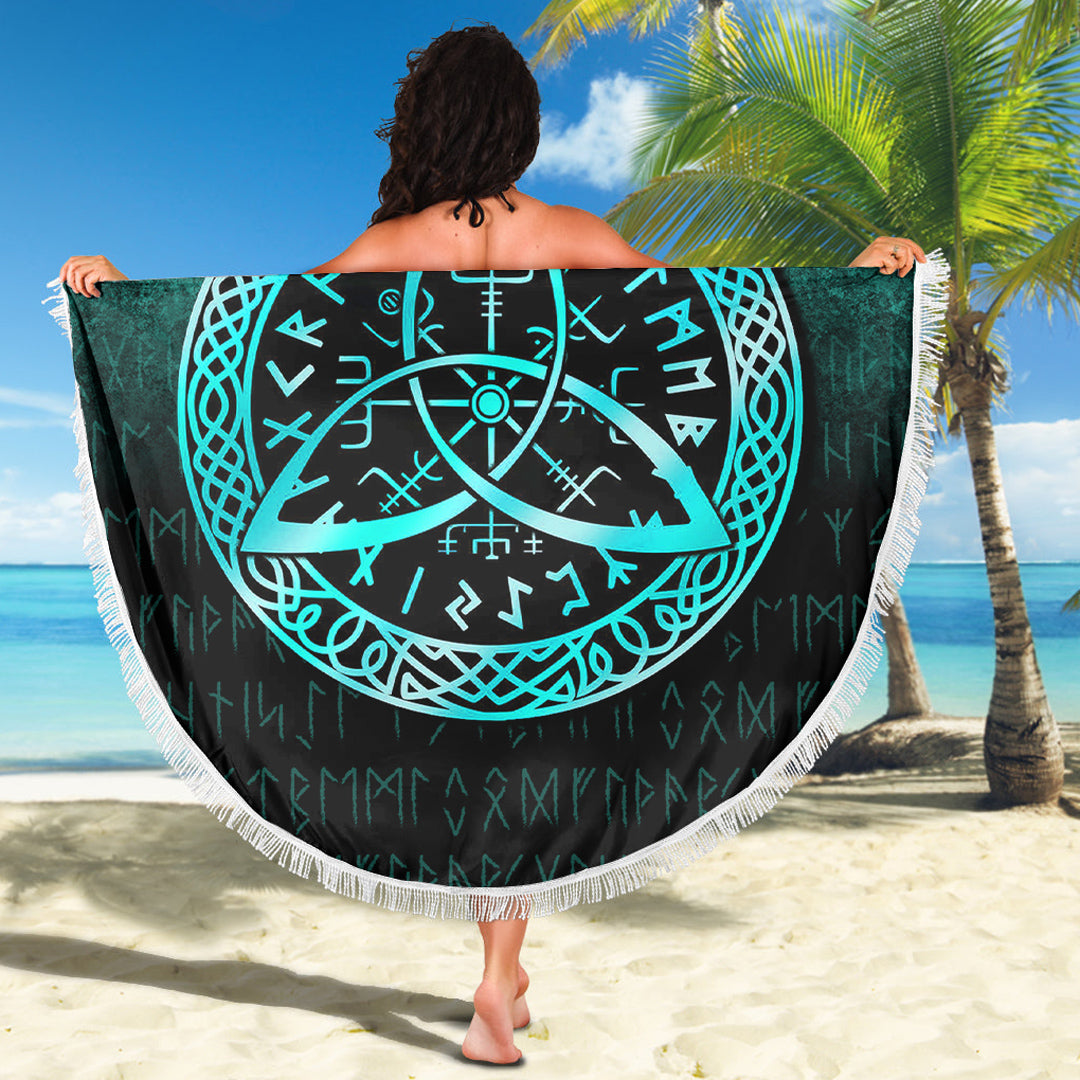 Viking Beach Blanket Vegvisir Nordic Viking Rune Cyan Version Beach Blanket RLT12 - Wonder Print Shop