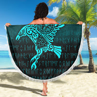 Viking Beach Blanket Raven Vegvisir Tattoo Cyan Version Beach Blanket RLT12 - Wonder Print Shop