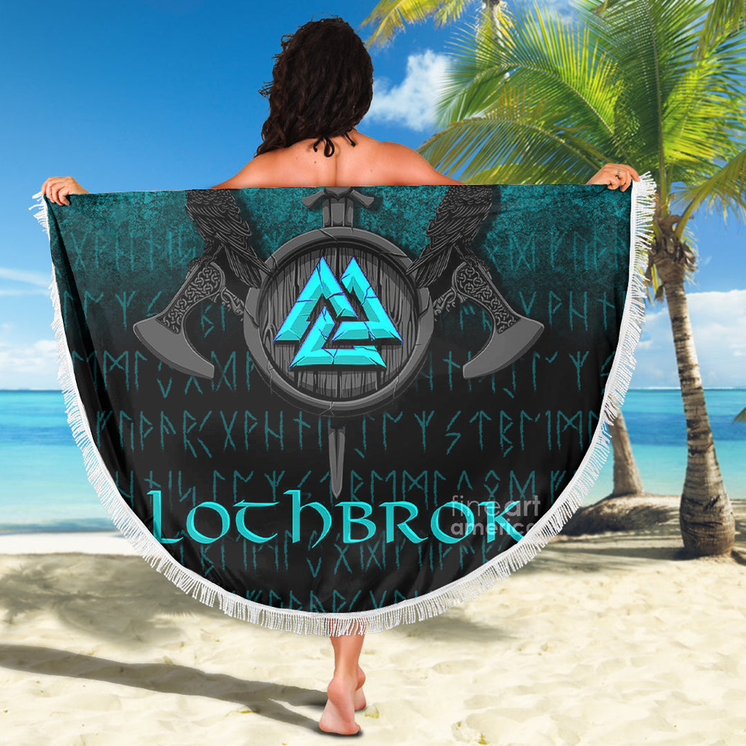 Viking Beach Blanket Ragnar Lothbrok Ragnar Lodbrok Viking Warrior Cyan Version Beach Blanket RLT12 - Wonder Print Shop