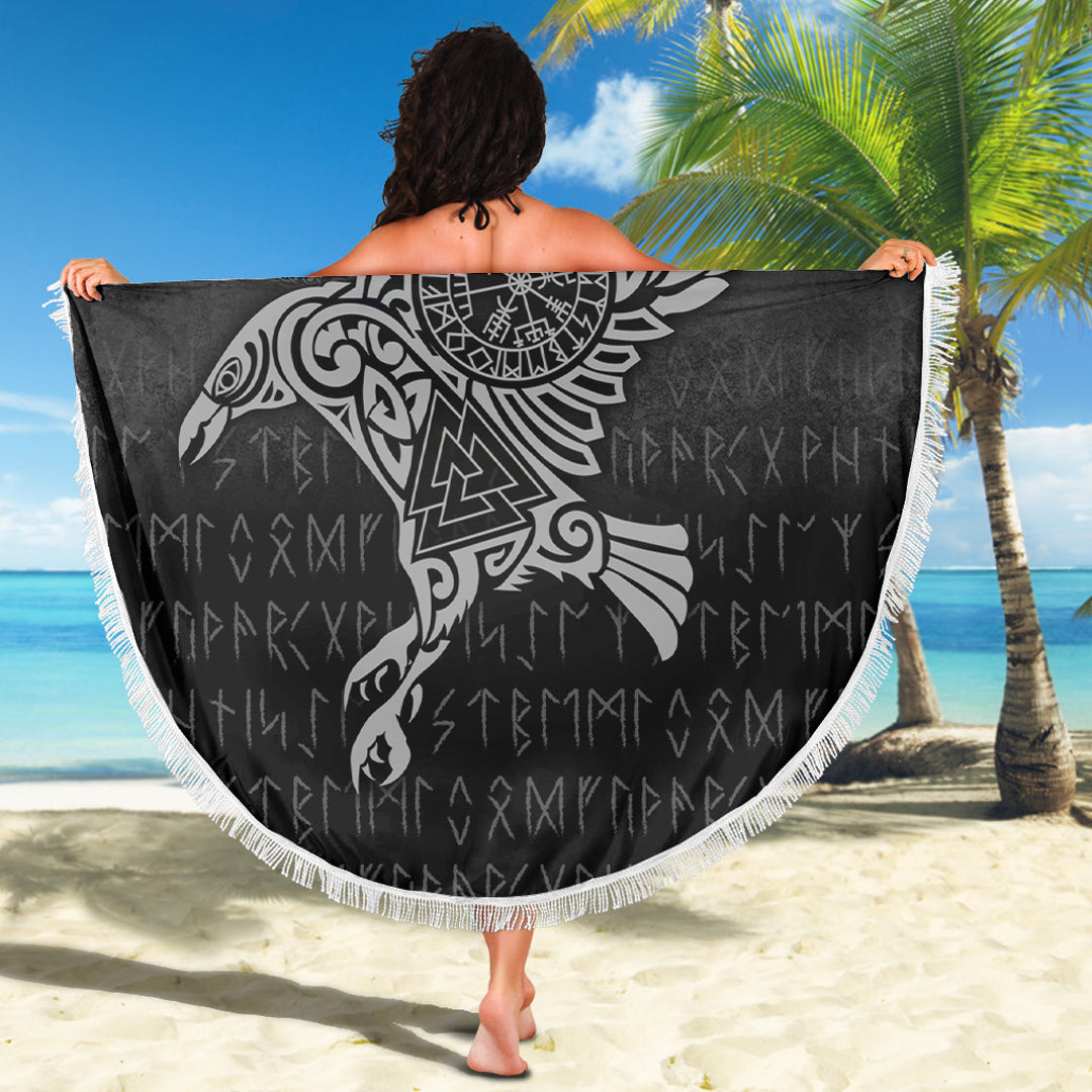 Viking Beach Blanket Raven Vegvisir Tattoo Special Version Beach Blanket RLT12 - Wonder Print Shop
