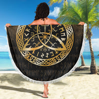 Viking Beach Blanket Vegvisir Nordic Viking Rune Gold Version Beach Blanket RLT12 - Wonder Print Shop