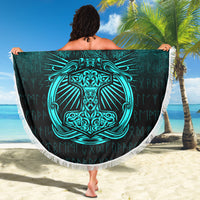 Viking Beach Blanket Vikings Ravens Mjolnir Cyan Version Beach Blanket RLT12 - Wonder Print Shop