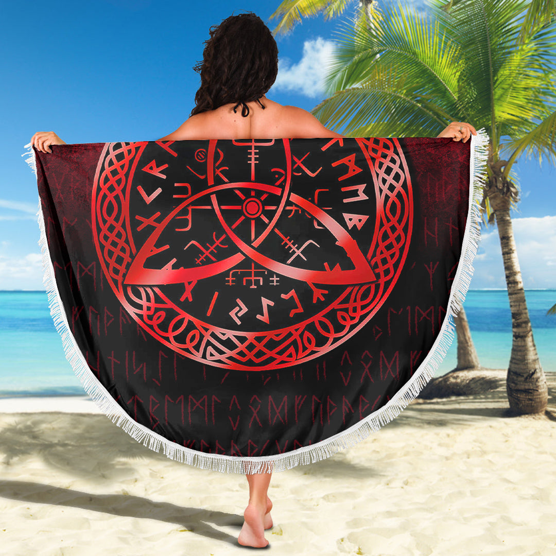 Viking Beach Blanket Vegvisir Nordic Viking Rune Red Version Beach Blanket RLT12 - Wonder Print Shop