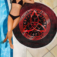 Viking Beach Blanket Vegvisir Nordic Viking Rune Red Version Beach Blanket RLT12 - Wonder Print Shop